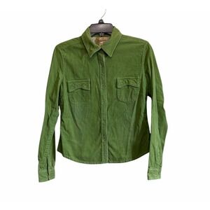 Andrew & Co Med Green Corduroy Snap Shirt Flap Pocket Y2K 90's Granola Western